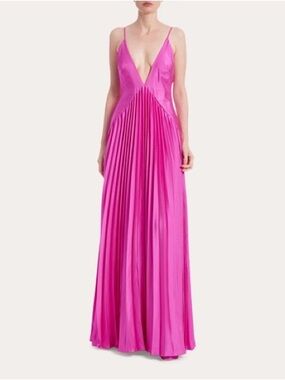 NWT ONE33 SOCIAL Pleated Deep V-neck Backless Gown Hot Pink 2